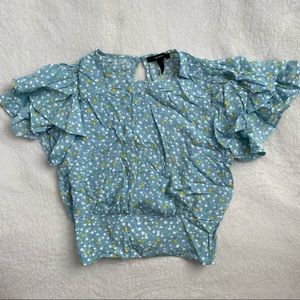 PASTEL CROPPED BLUE FLOWER PATTERN BLOUSE 💐